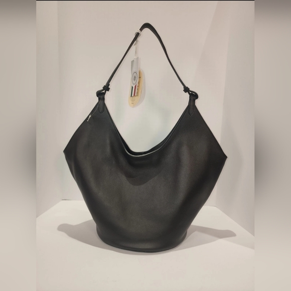 NWT! Viola Castellani Genuine Leather, Hobo Bucket Bag Made in Italy, Black - Picture 3 of 10